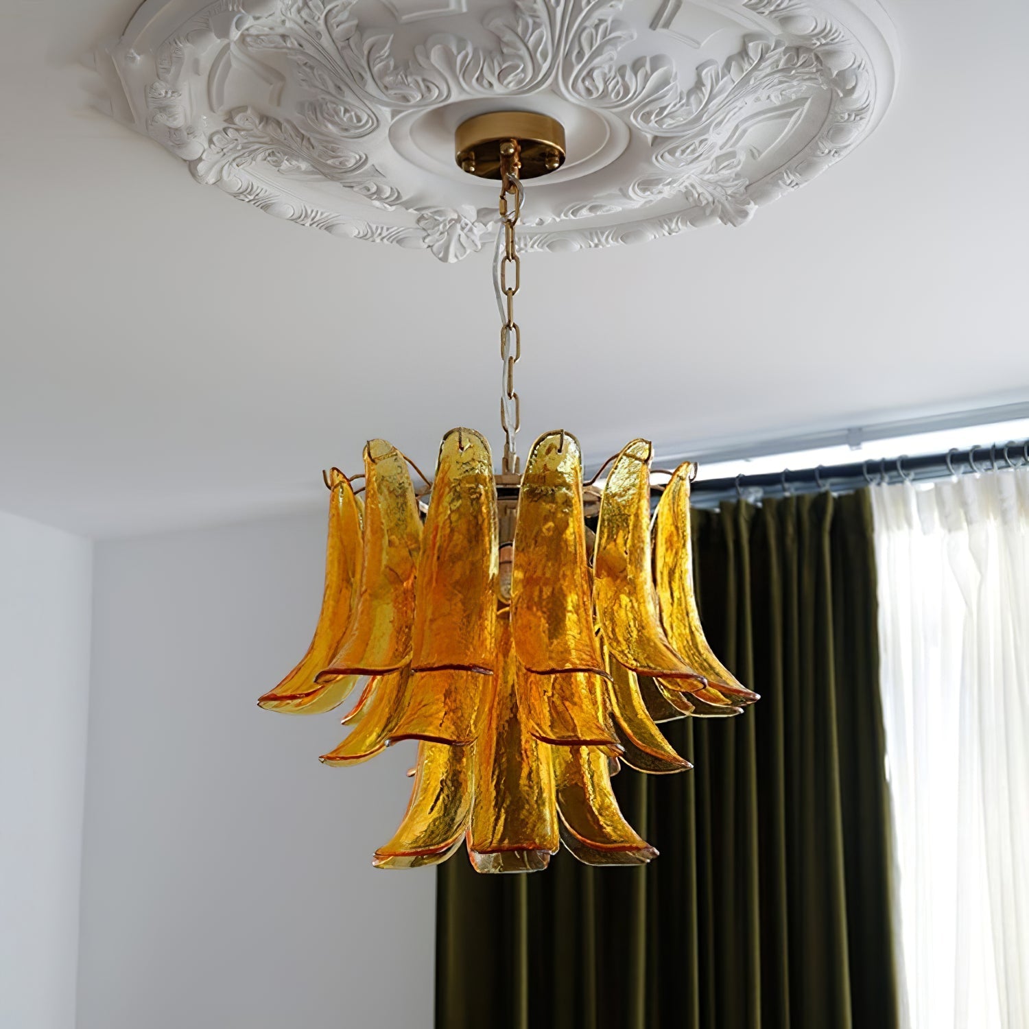 Murano Style Glass Petal Chandelier Hand Formed Glass Copper Frame