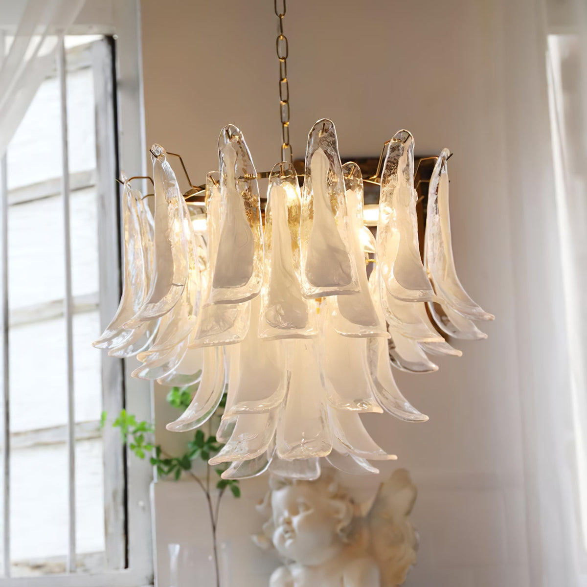 Murano Style Glass Petal Chandelier Hand Formed Glass Copper Frame