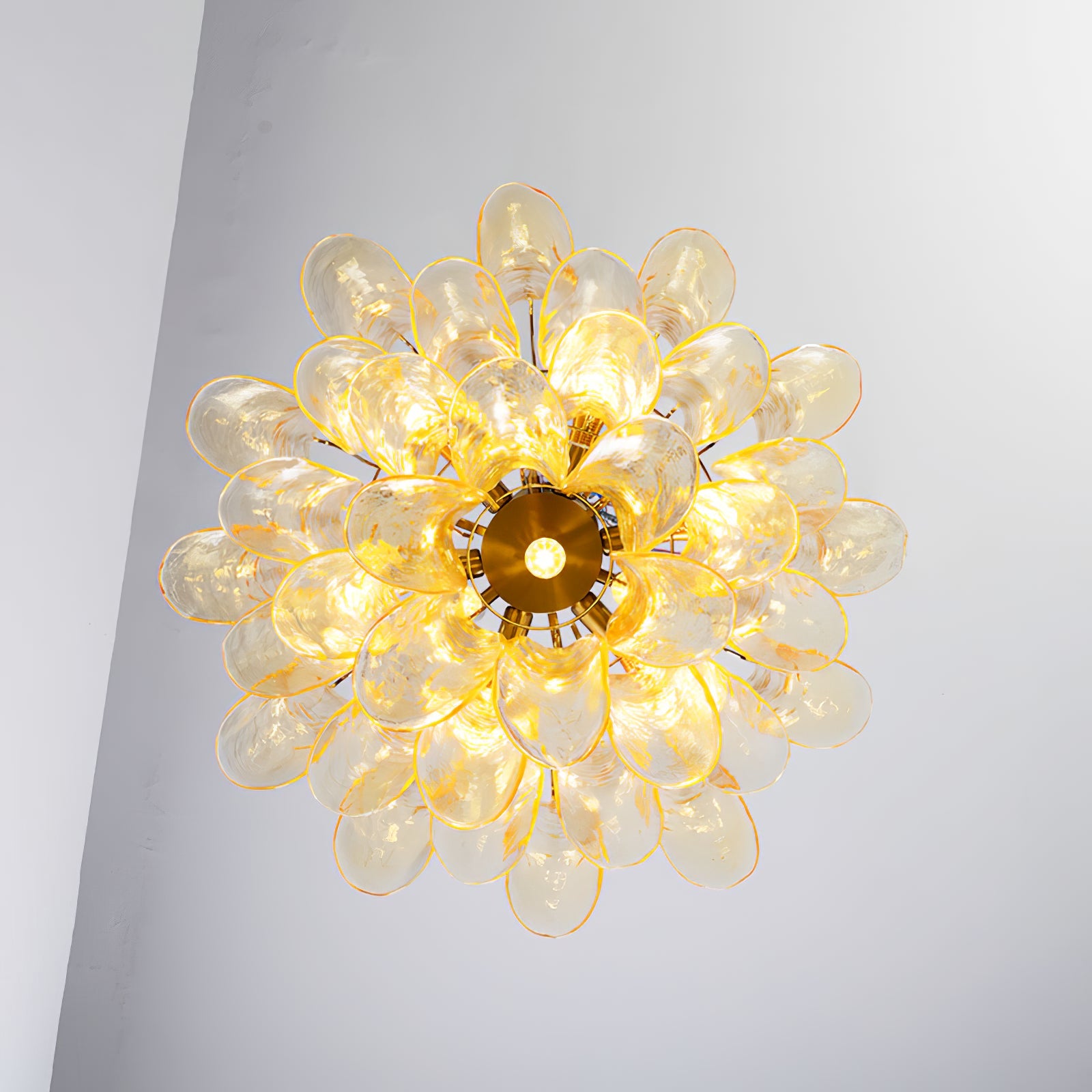 Murano Style Glass Petal Chandelier Hand Formed Glass Copper Frame