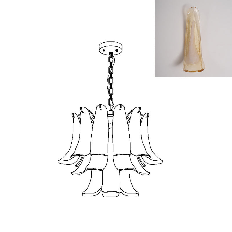 Murano Style Glass Petal Chandelier Hand Formed Glass Copper Frame