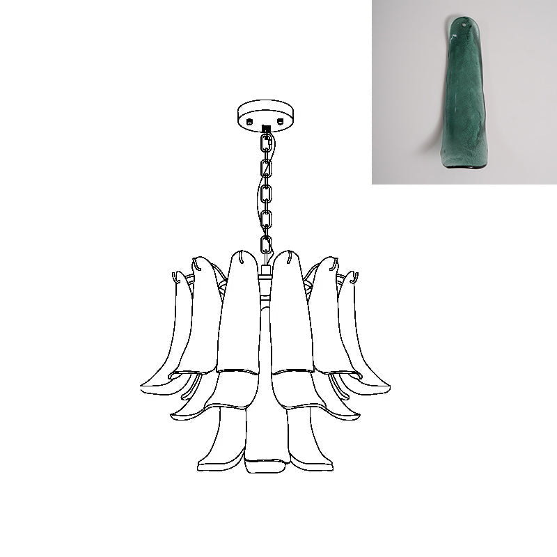 Murano Style Glass Petal Chandelier Hand Formed Glass Copper Frame