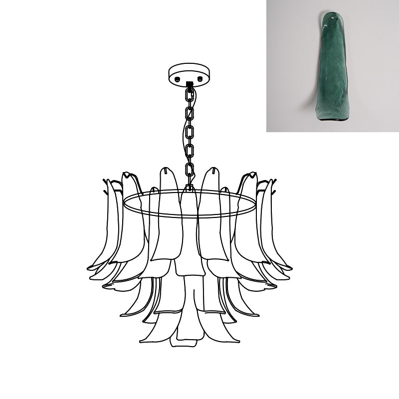Murano Style Glass Petal Chandelier Hand Formed Glass Copper Frame