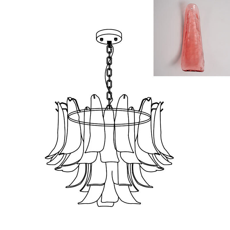 Murano Style Glass Petal Chandelier Hand Formed Glass Copper Frame