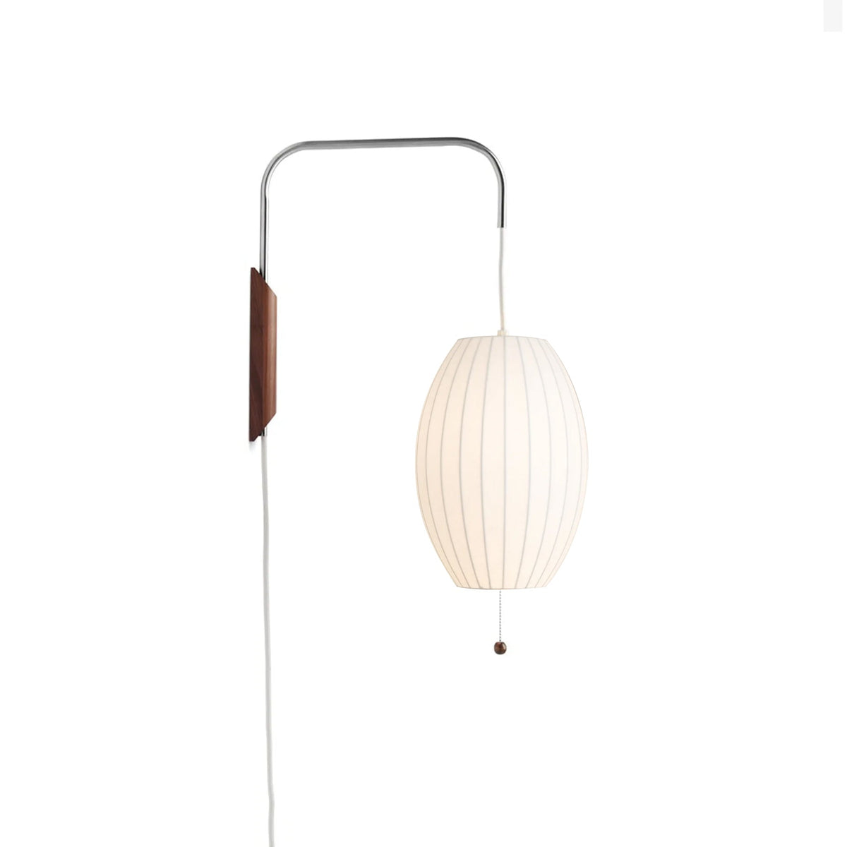 Plug In Wall Sconce Polymer Shade Walnut Backplate Mid Century Bedside