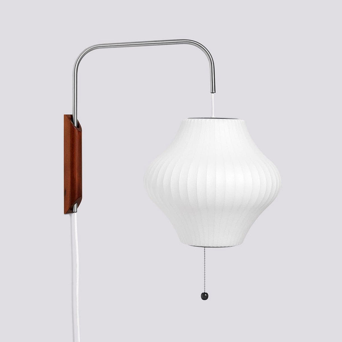 Plug In Wall Sconce Polymer Shade Walnut Backplate Mid Century Bedside