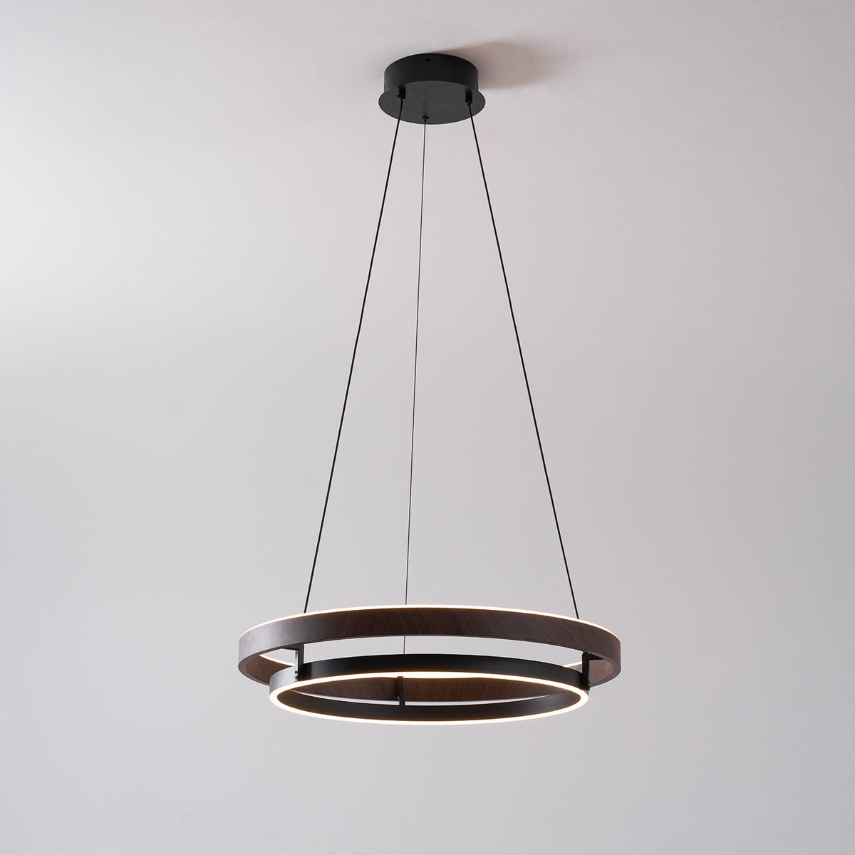 Halo Ring LED Pendant Light Walnut Finish Triac Dimmable Living Room