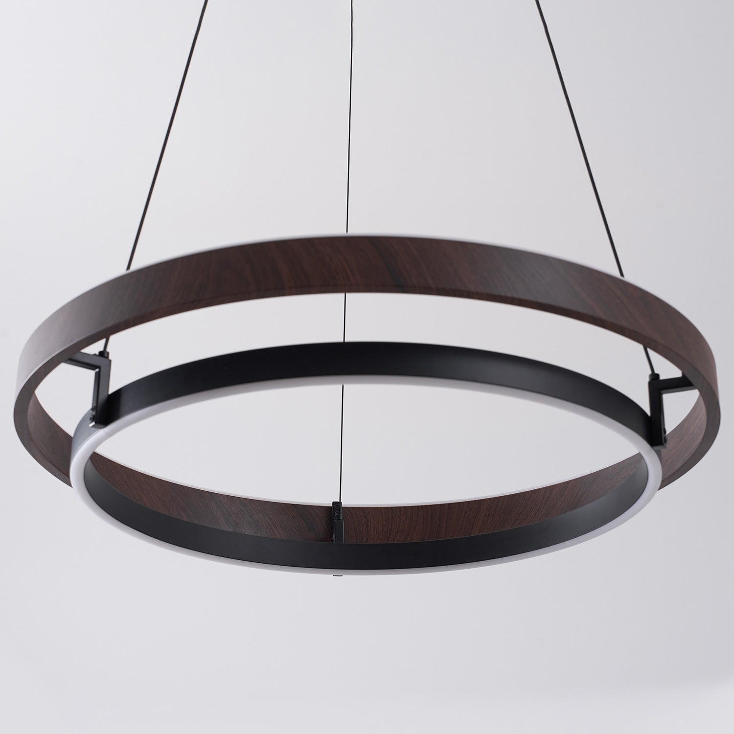 Halo Ring LED Pendant Light Walnut Finish Triac Dimmable Living Room