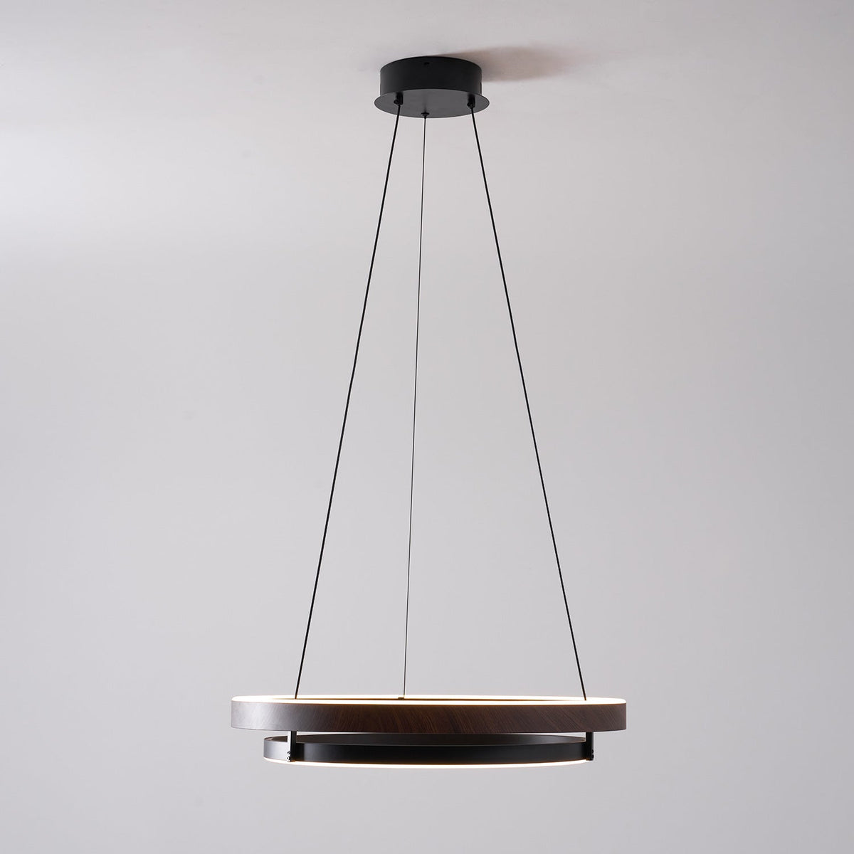 Halo Ring LED Pendant Light Walnut Finish Triac Dimmable Living Room