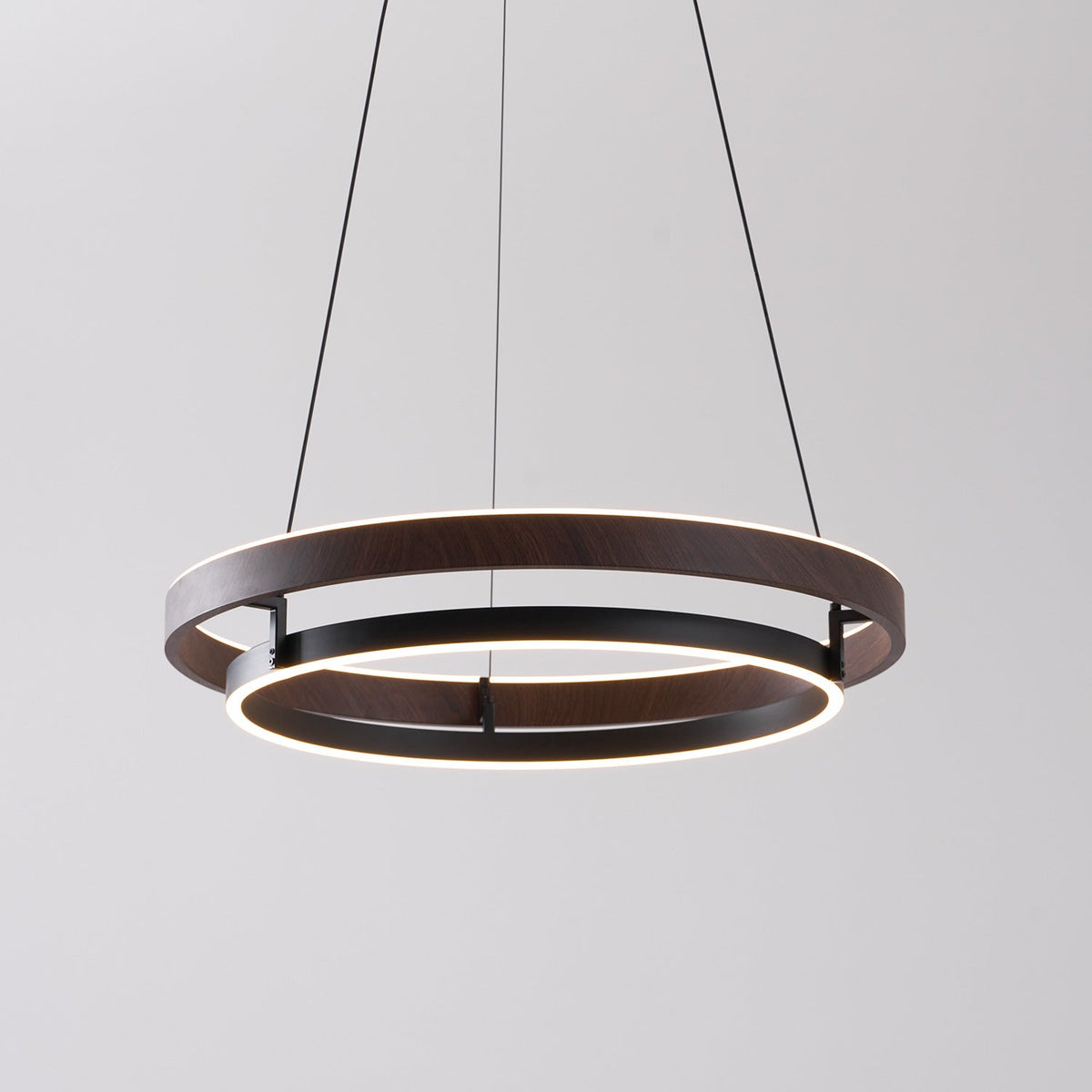 Halo Ring LED Pendant Light Walnut Finish Triac Dimmable Living Room