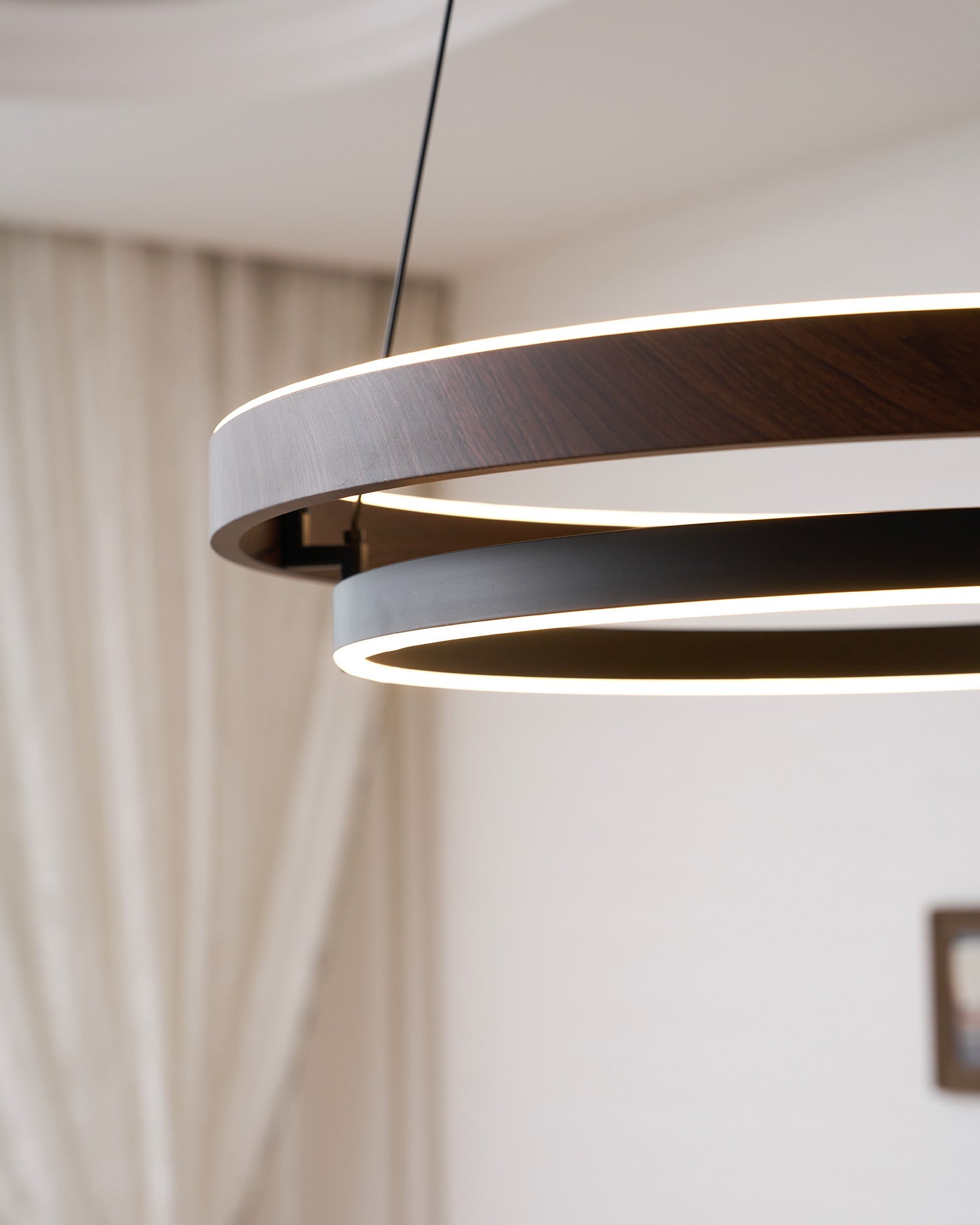 Halo Ring LED Pendant Light Walnut Finish Triac Dimmable Living Room