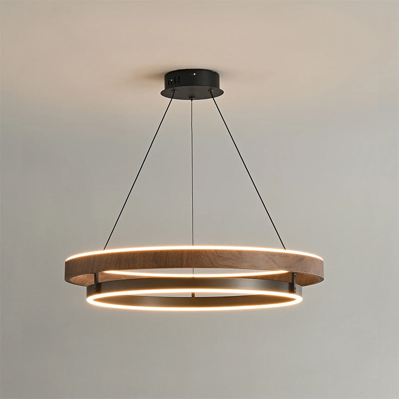 Halo Ring LED Pendant Light Walnut Finish Triac Dimmable Living Room