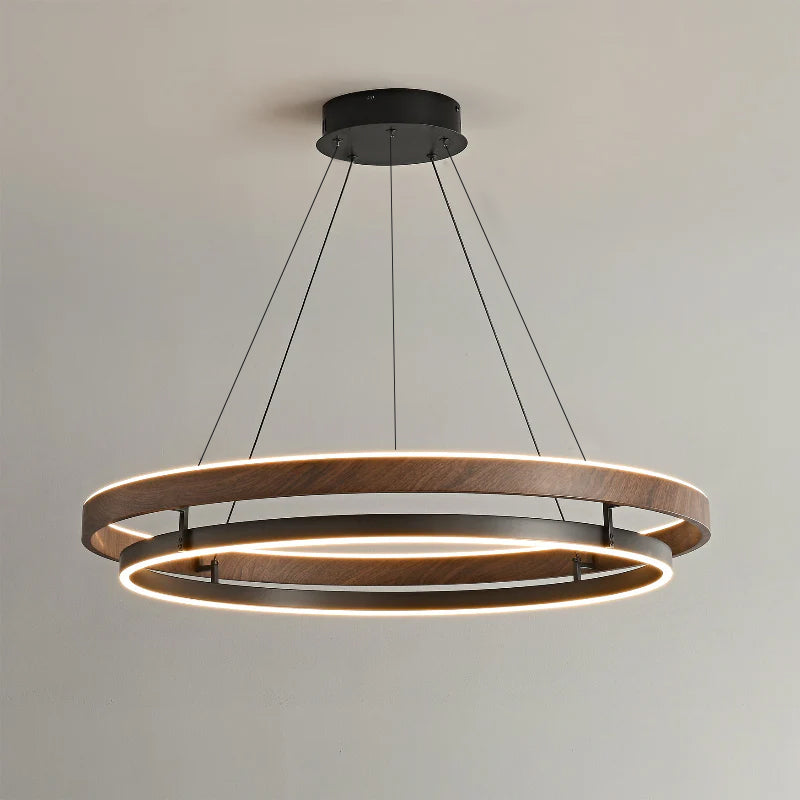 Halo Ring LED Pendant Light Walnut Finish Triac Dimmable Living Room