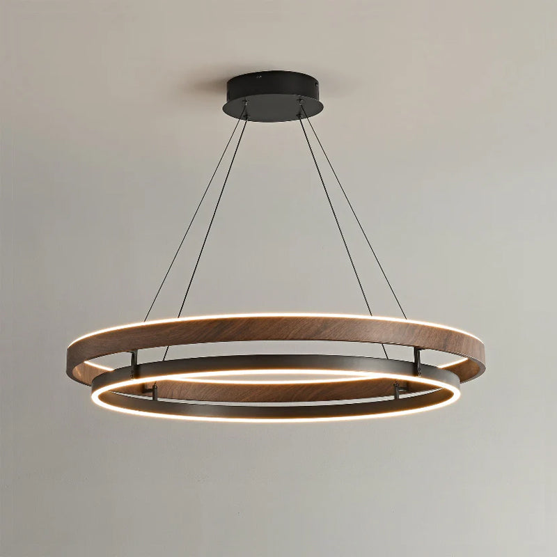 Halo Ring LED Pendant Light Walnut Finish Triac Dimmable Living Room