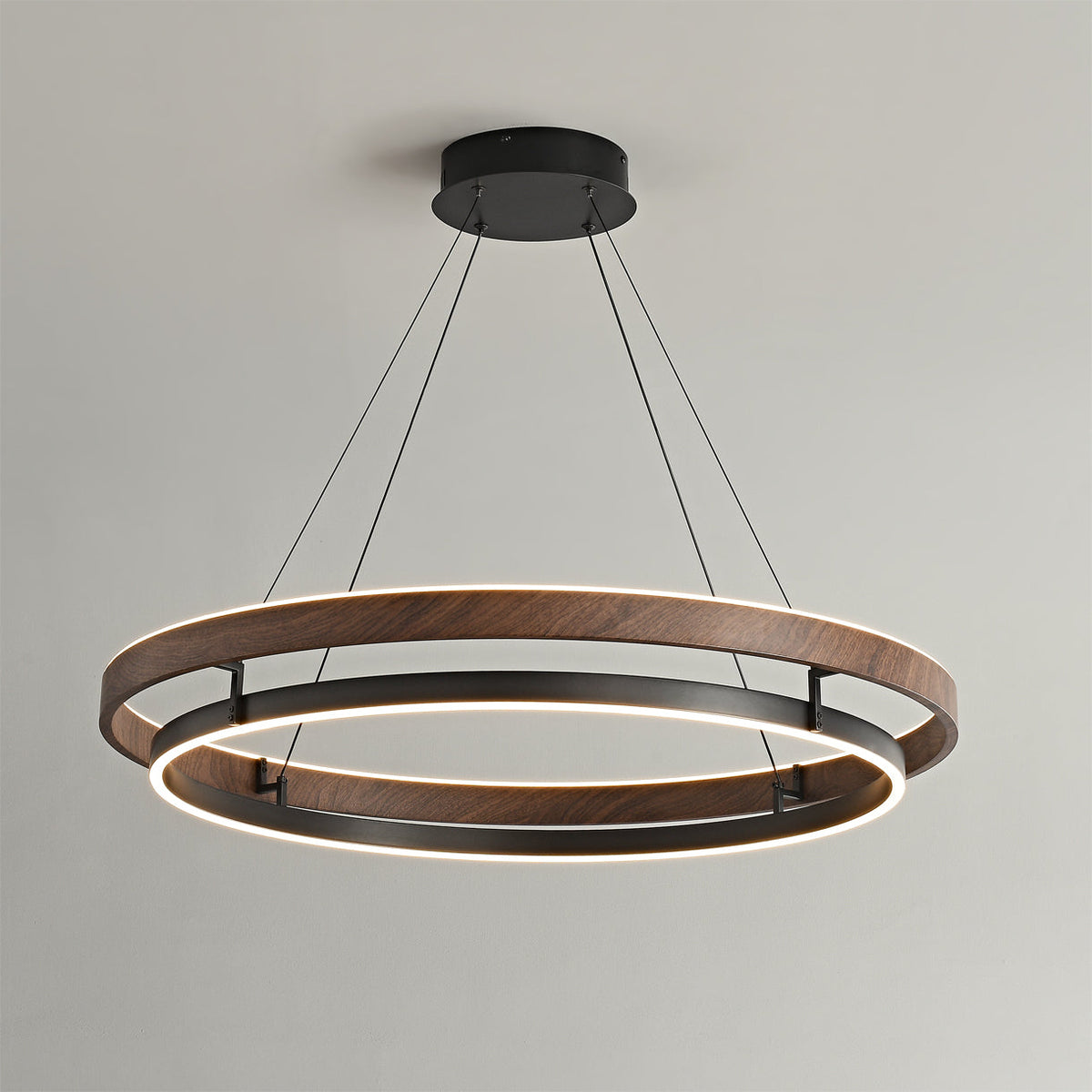 Halo Ring LED Pendant Light Walnut Finish Triac Dimmable Living Room