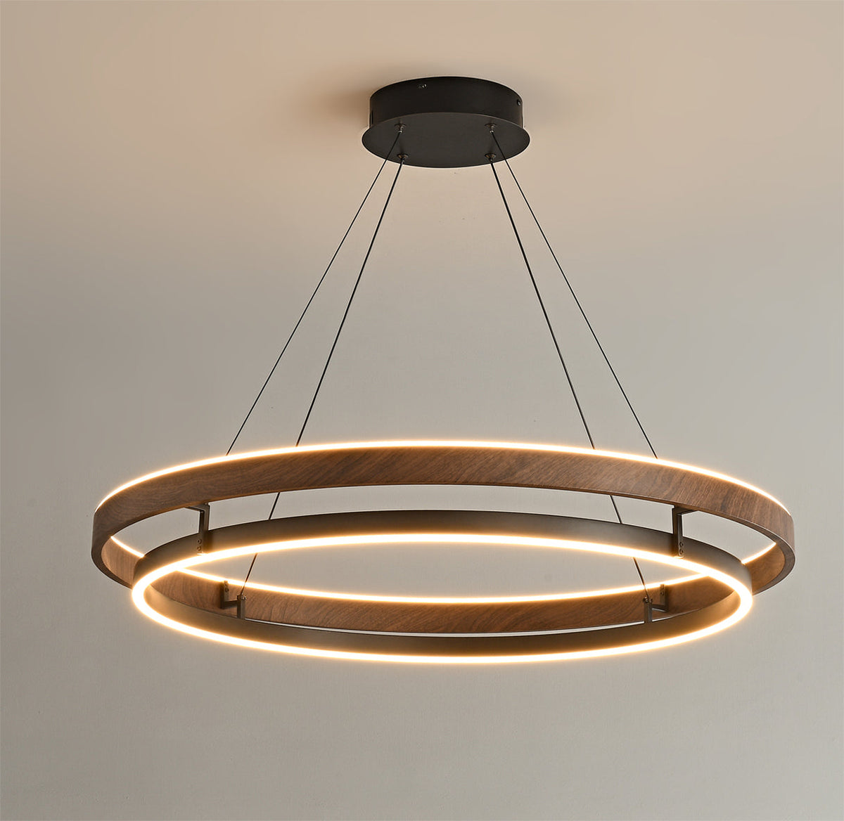 Halo Ring LED Pendant Light Walnut Finish Triac Dimmable Living Room