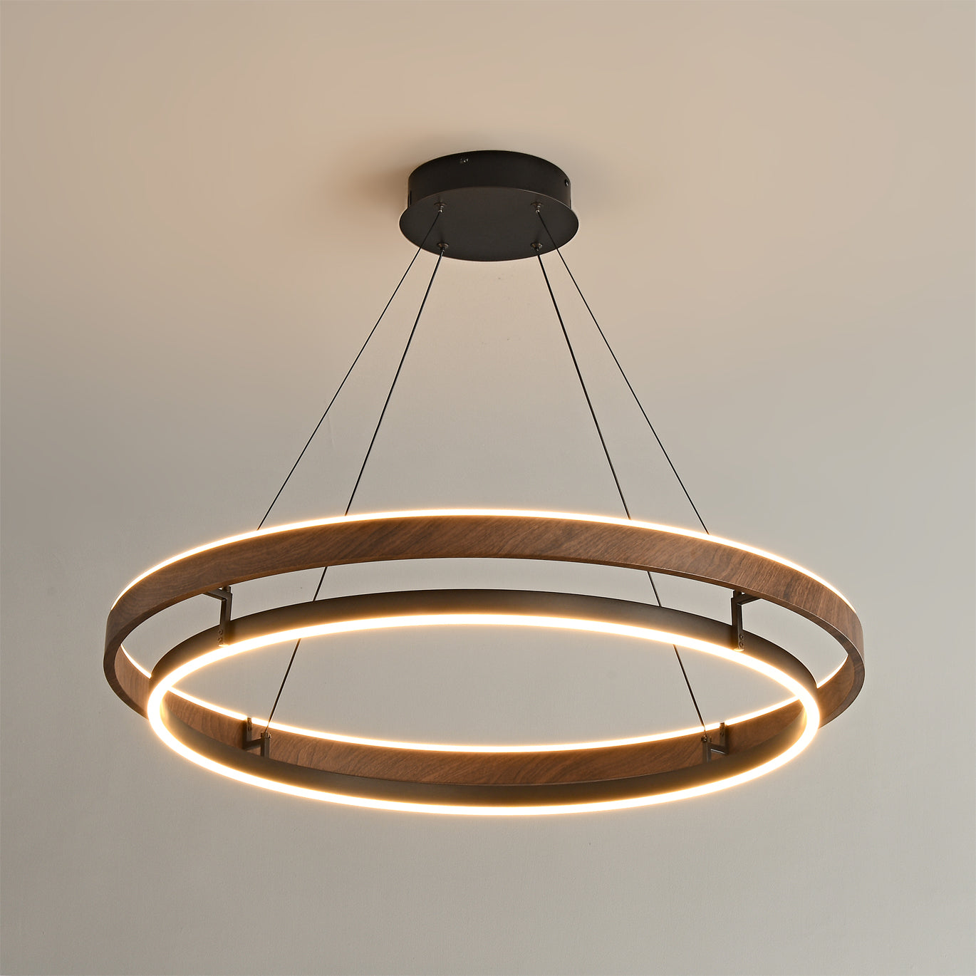 Halo Ring LED Pendant Light Walnut Finish Triac Dimmable Living Room