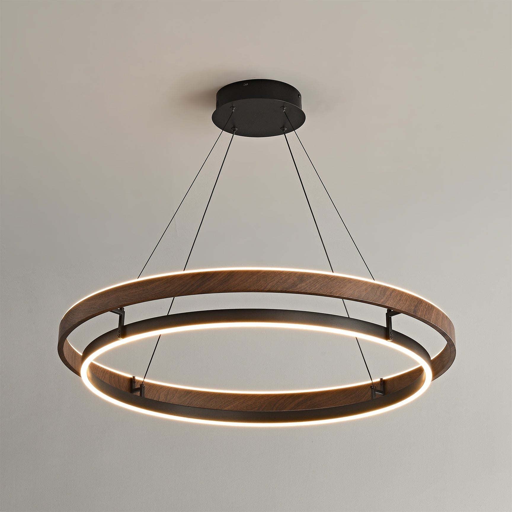 Halo Ring LED Pendant Light Walnut Finish Triac Dimmable Living Room
