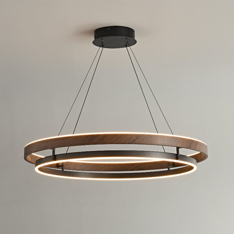 Halo Ring LED Pendant Light Walnut Finish Triac Dimmable Living Room