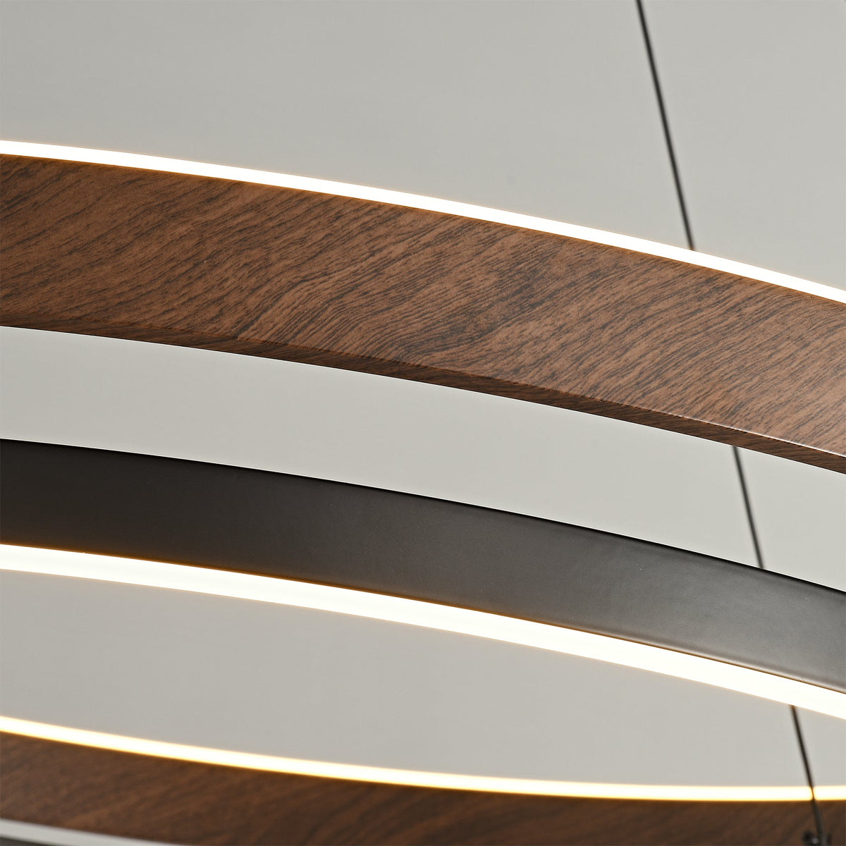 Halo Ring LED Pendant Light Walnut Finish Triac Dimmable Living Room