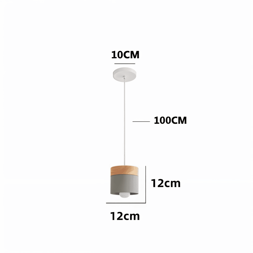 Cylindrisk pendelbordlampe i metal og træ