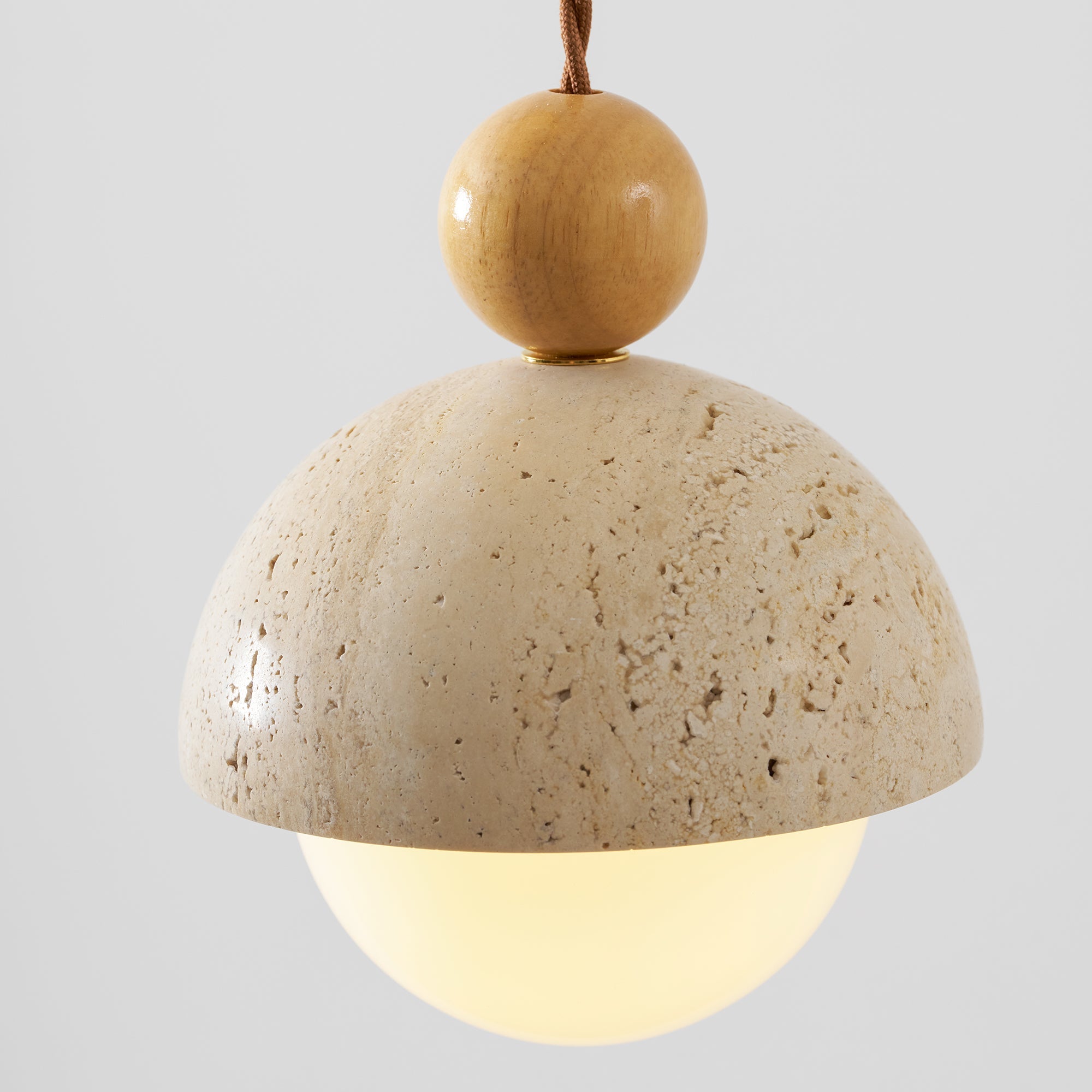 Travertine Pendant Light with Glass Globe and Wood Accent Kitchen Island