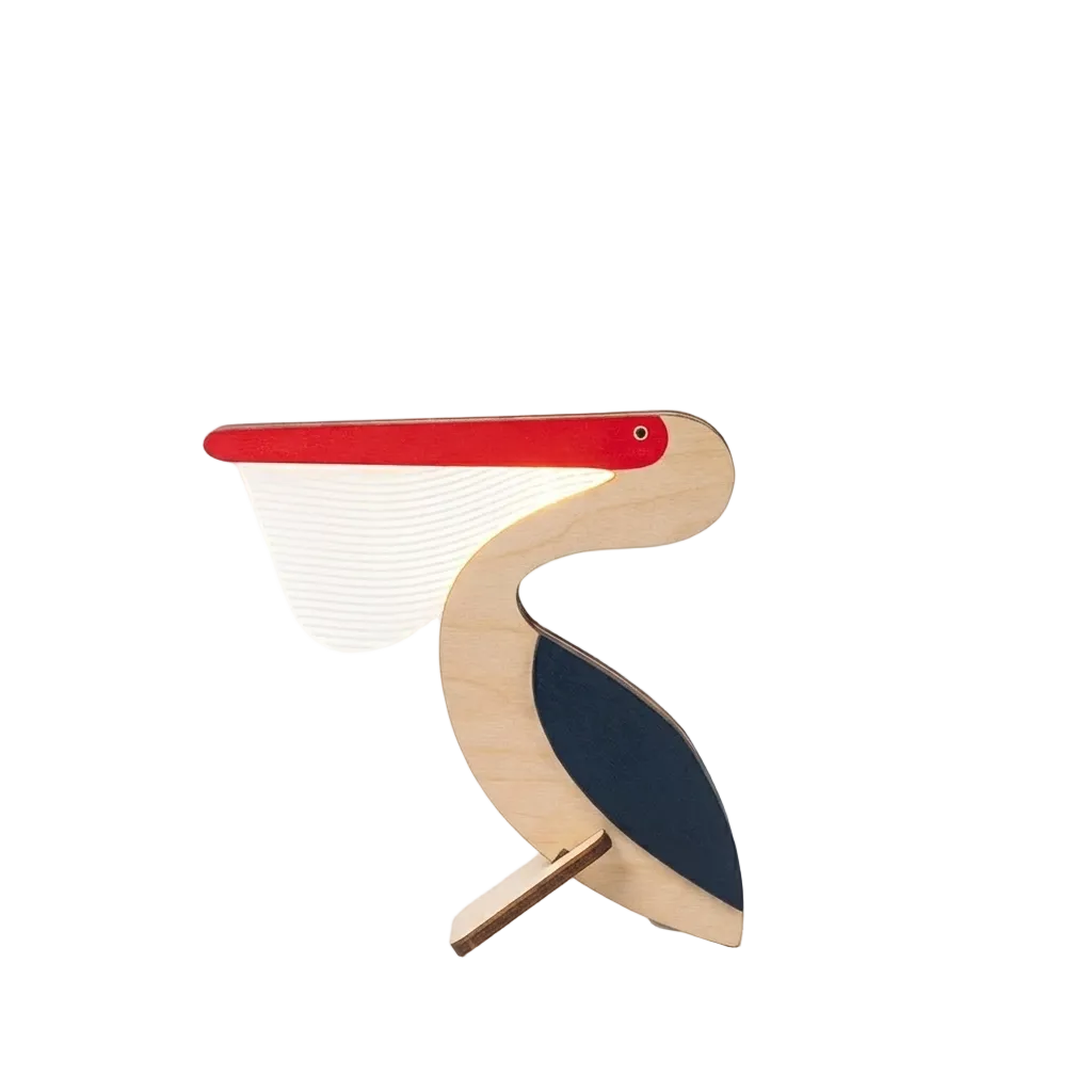 Pelikan Bordlampe Træ med Struktureret Lampeskærm Dekorativ Design til Børneværelse eller Stue