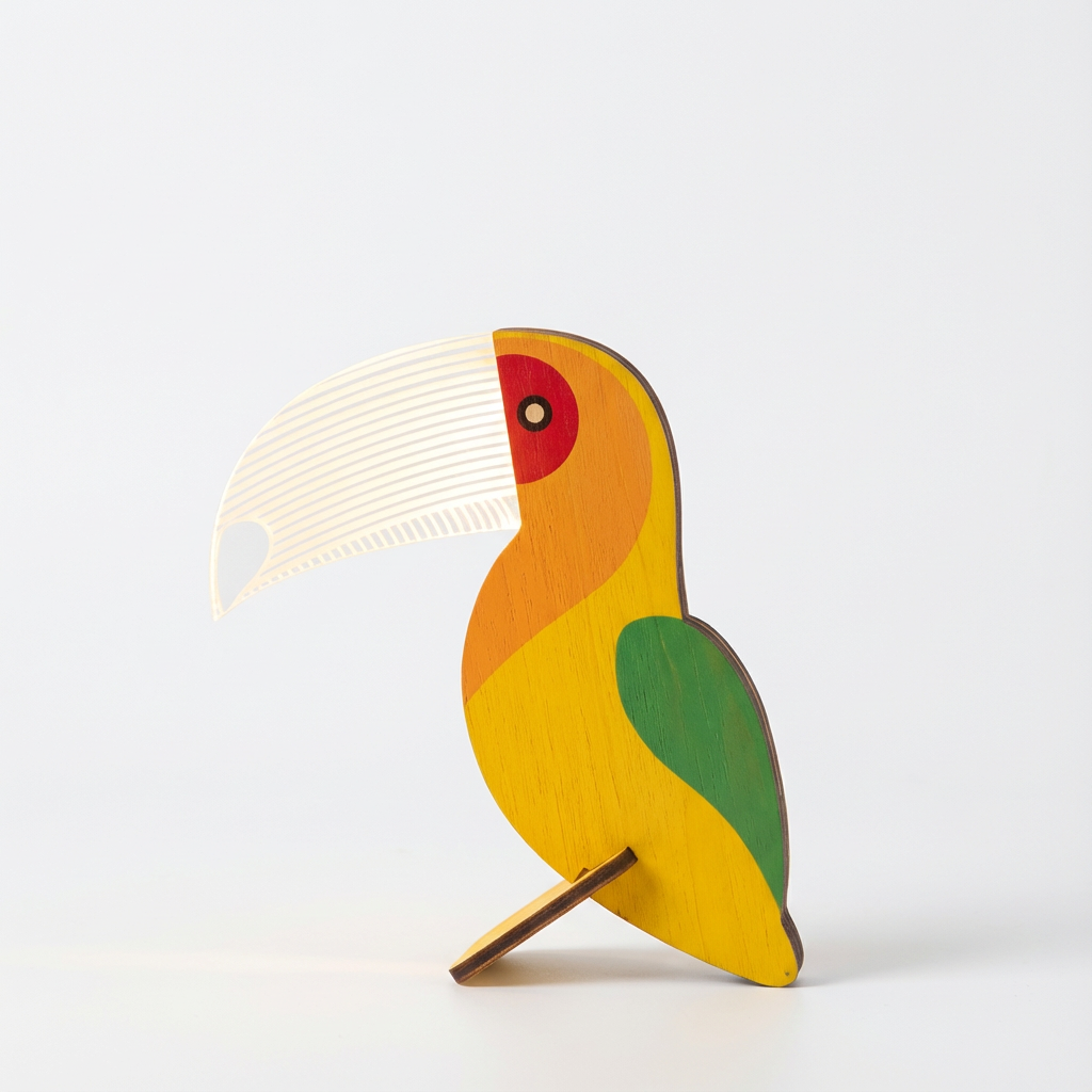 Pelikan Bordlampe Træ med Struktureret Lampeskærm Dekorativ Design til Børneværelse eller Stue