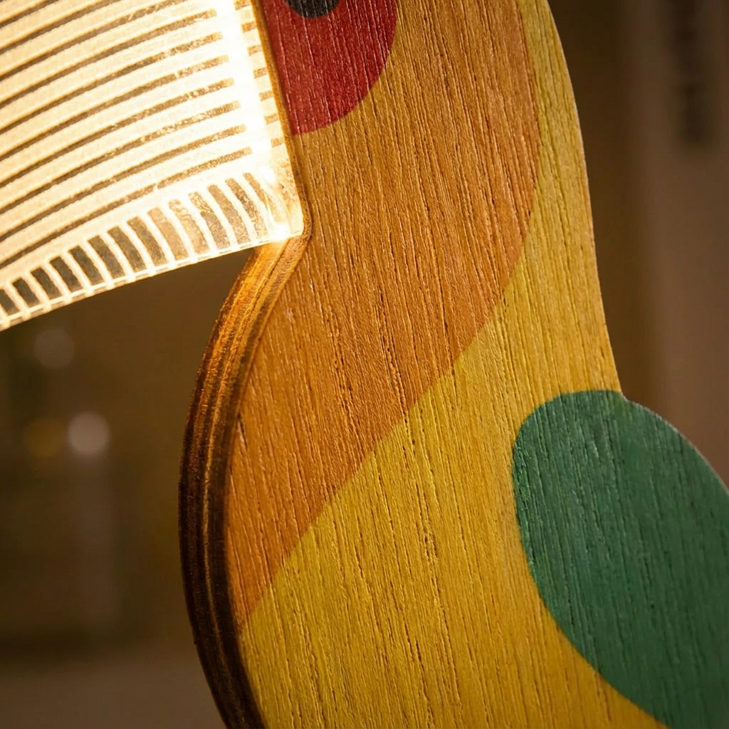 Pelikan Bordlampe Træ med Struktureret Lampeskærm Dekorativ Design til Børneværelse eller Stue