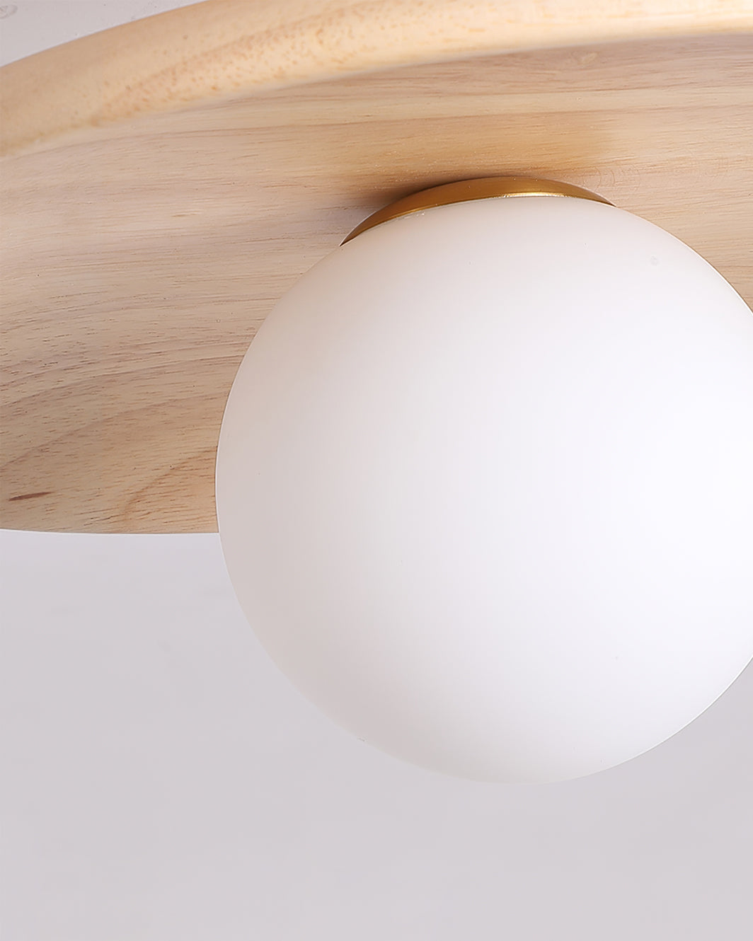Low Profile Flush Mount Ceiling Light Ash Wood and White Glass Hallway