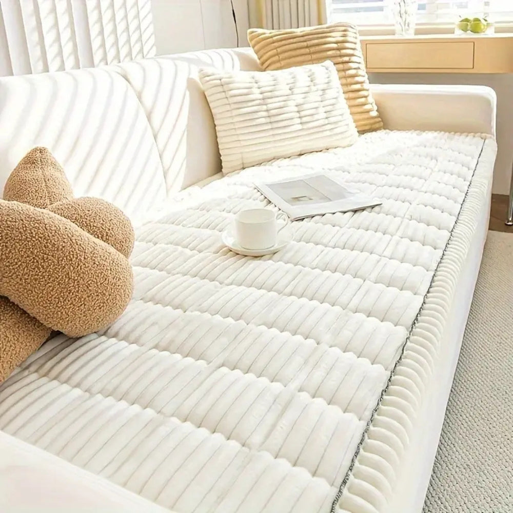 Plush Flannel Sofa Cover Non-Slip with Pleated Edge
