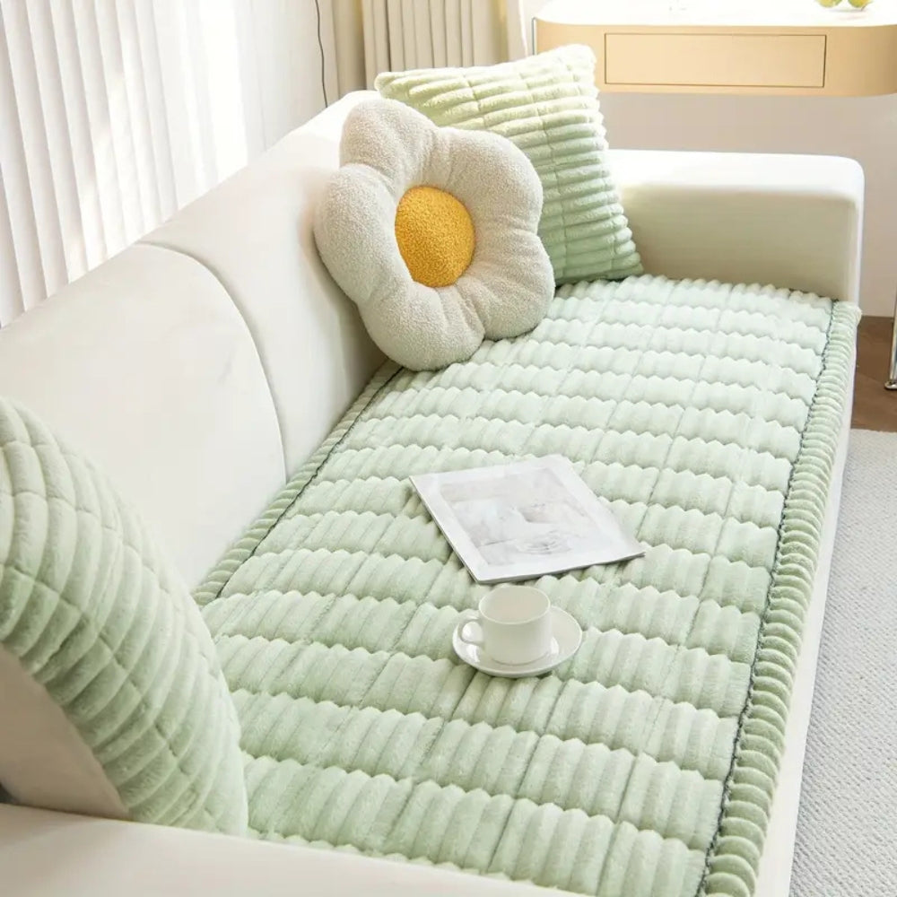 Plush Flannel Sofa Cover Non-Slip with Pleated Edge