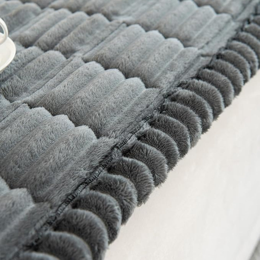Plush Flannel Sofa Cover Non-Slip with Pleated Edge