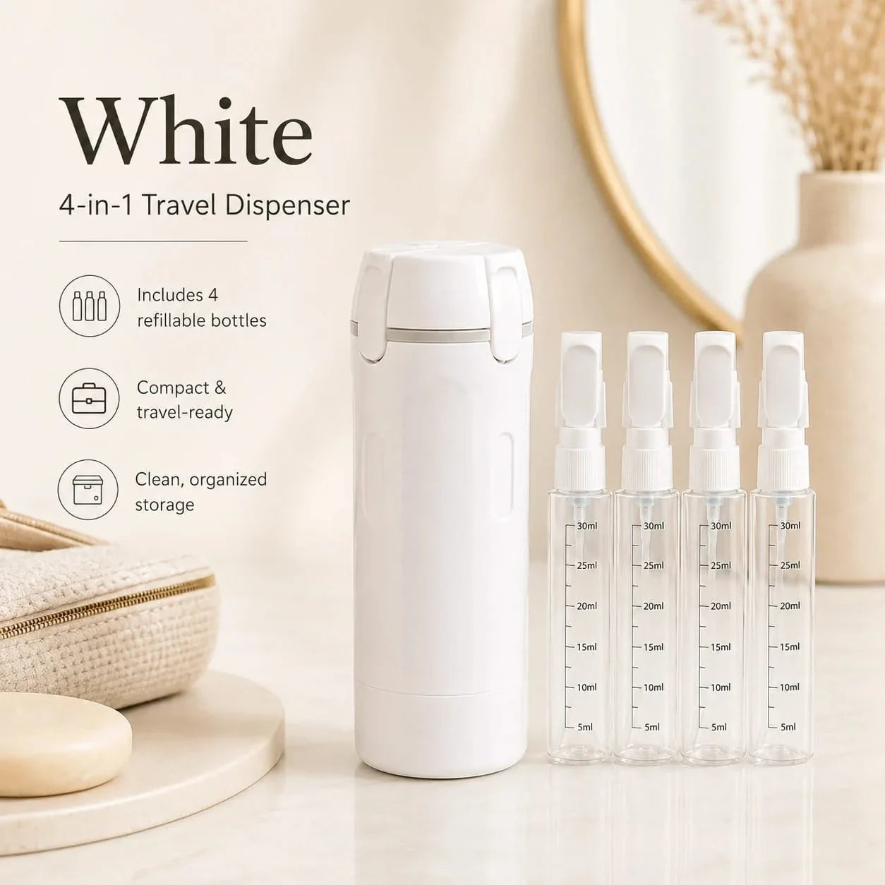 4 in 1 Travel Bottle Refillable Leak Proof Toiletry Dispenser