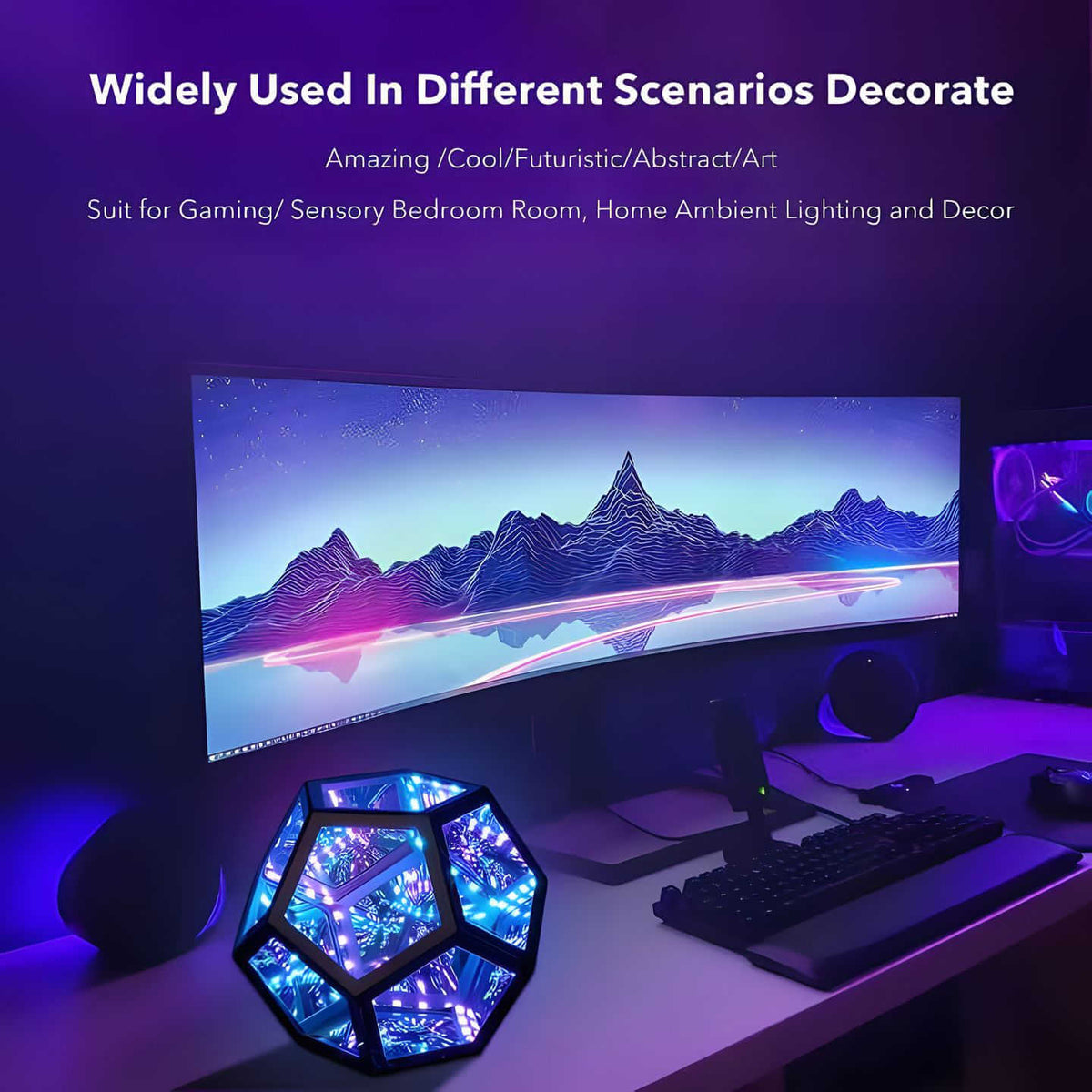 Night Light 3D Infinity Mirror Dodecahedron Color Changing for Bedroom