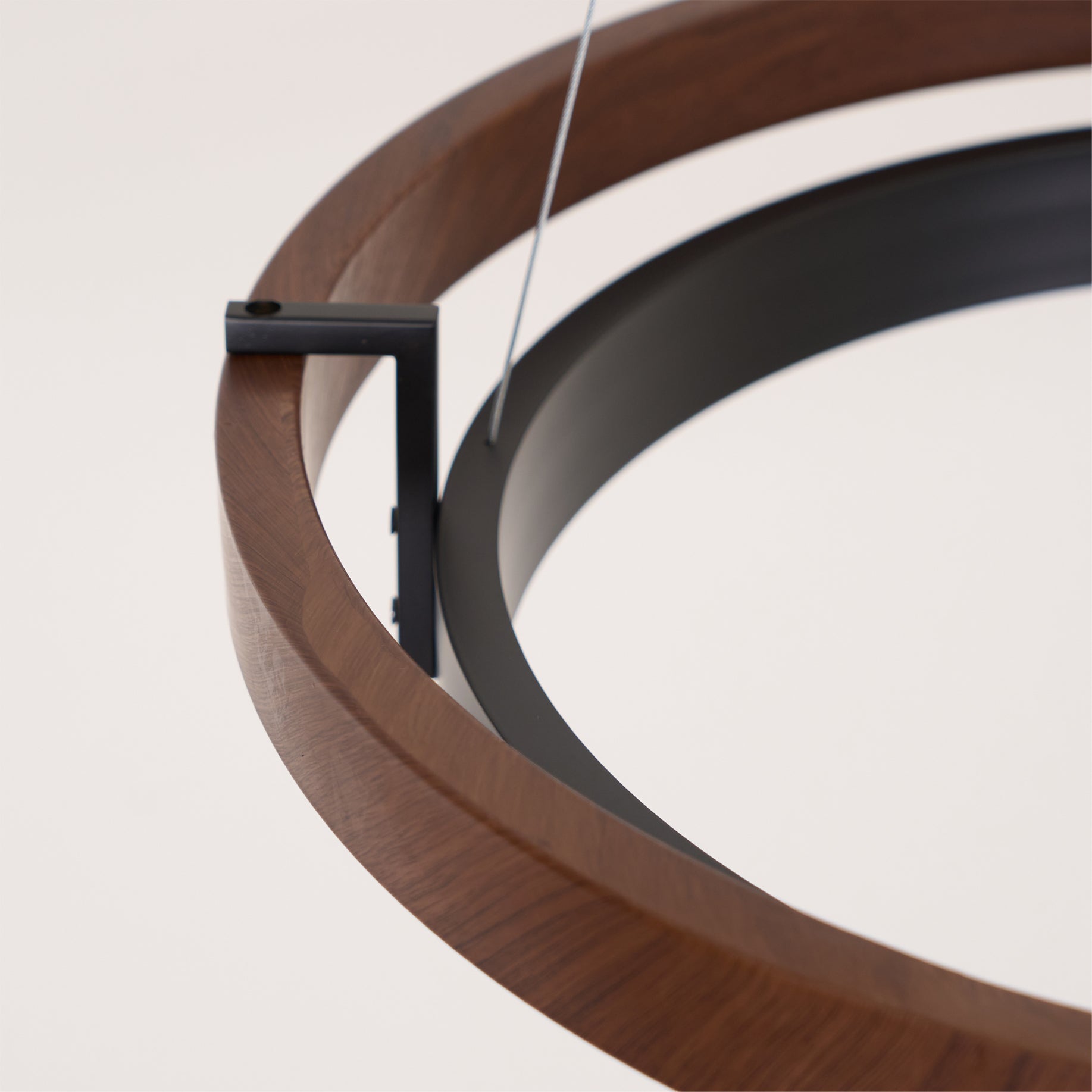 Double Ring LED Chandelier Walnut Finish Integrated Light Dining Room