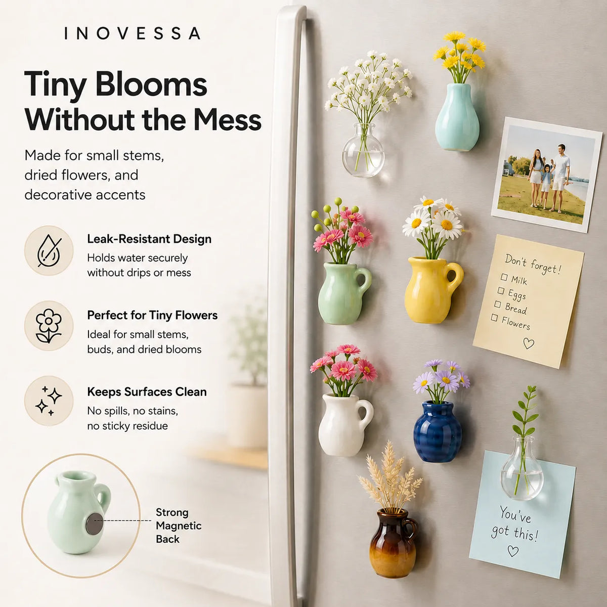 Ceramic Mini Vase Fridge Magnets for Small Fresh Flowers