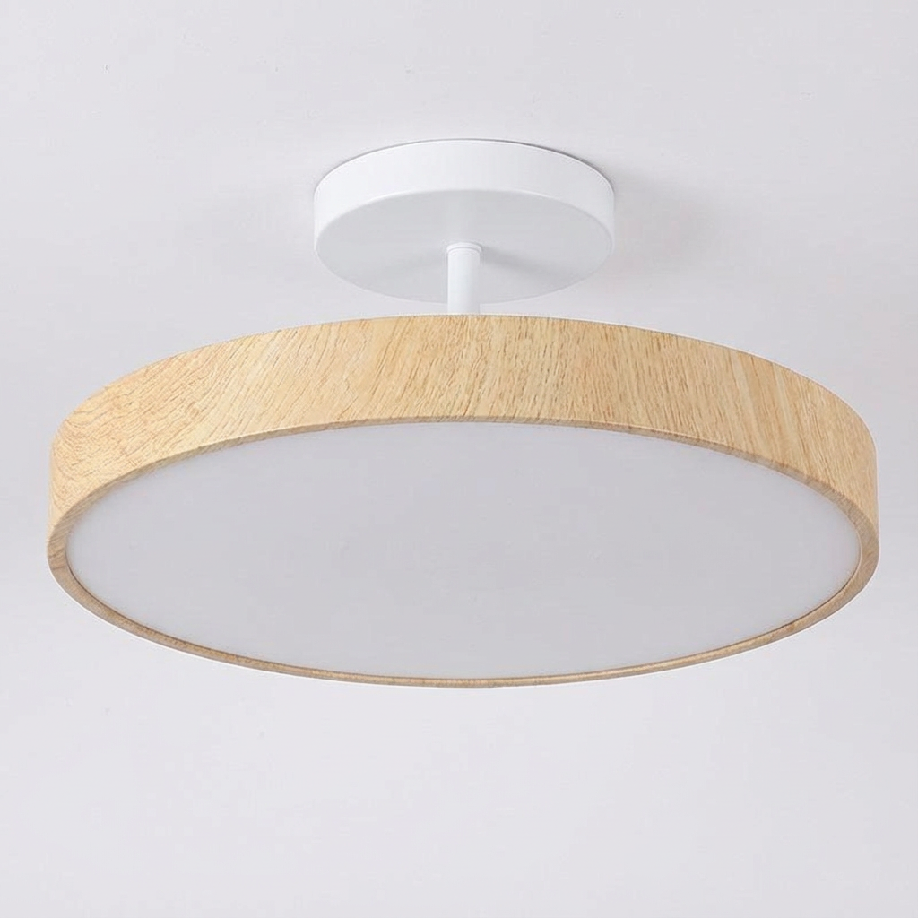 Rund LED-loftlampe i trælook