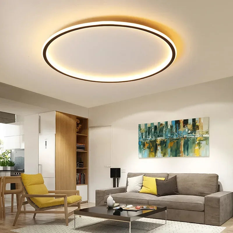 Rund LED-loftlampe med ultratynd ring og baggrundsbelysning