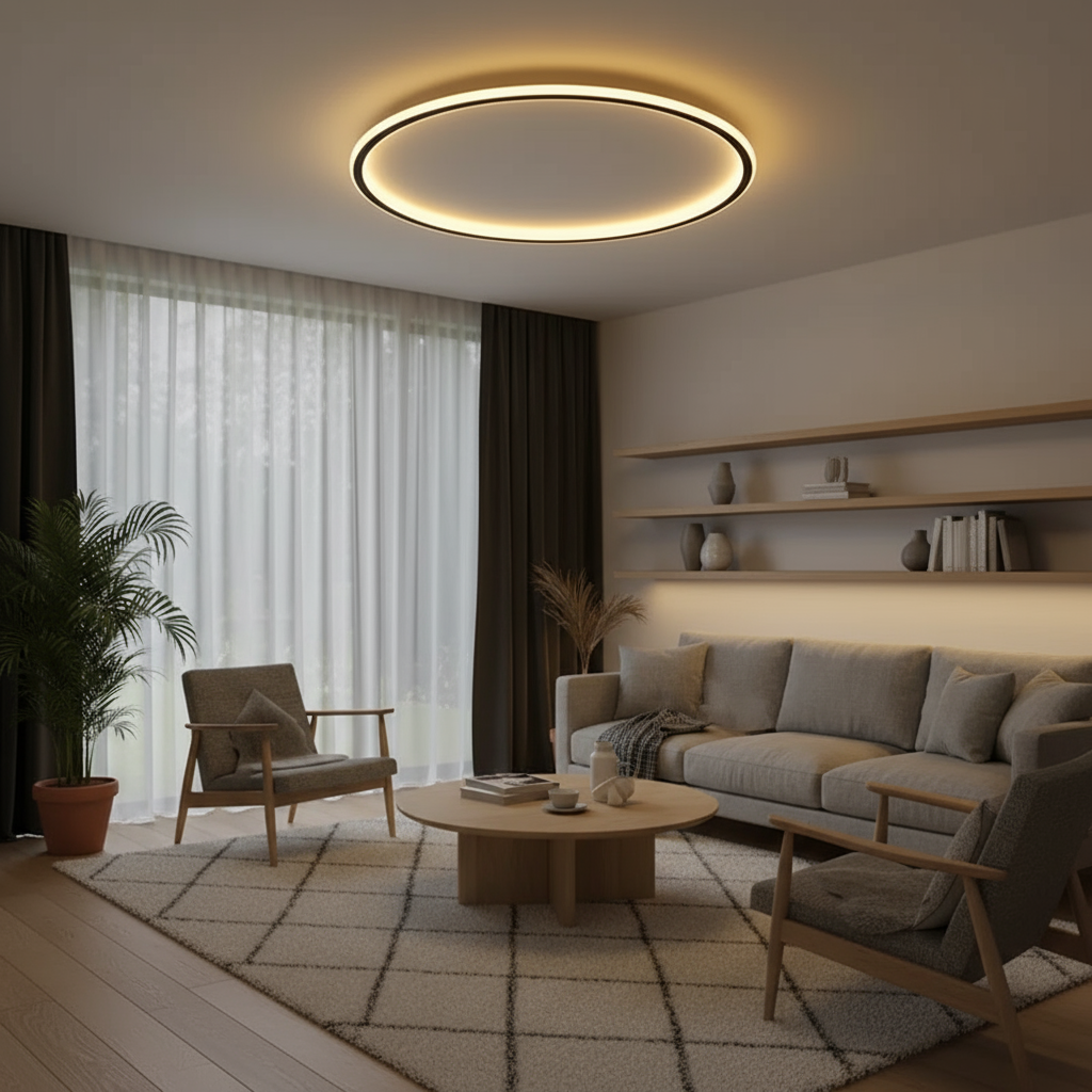 Rund LED-loftlampe med ultratynd ring og baggrundsbelysning