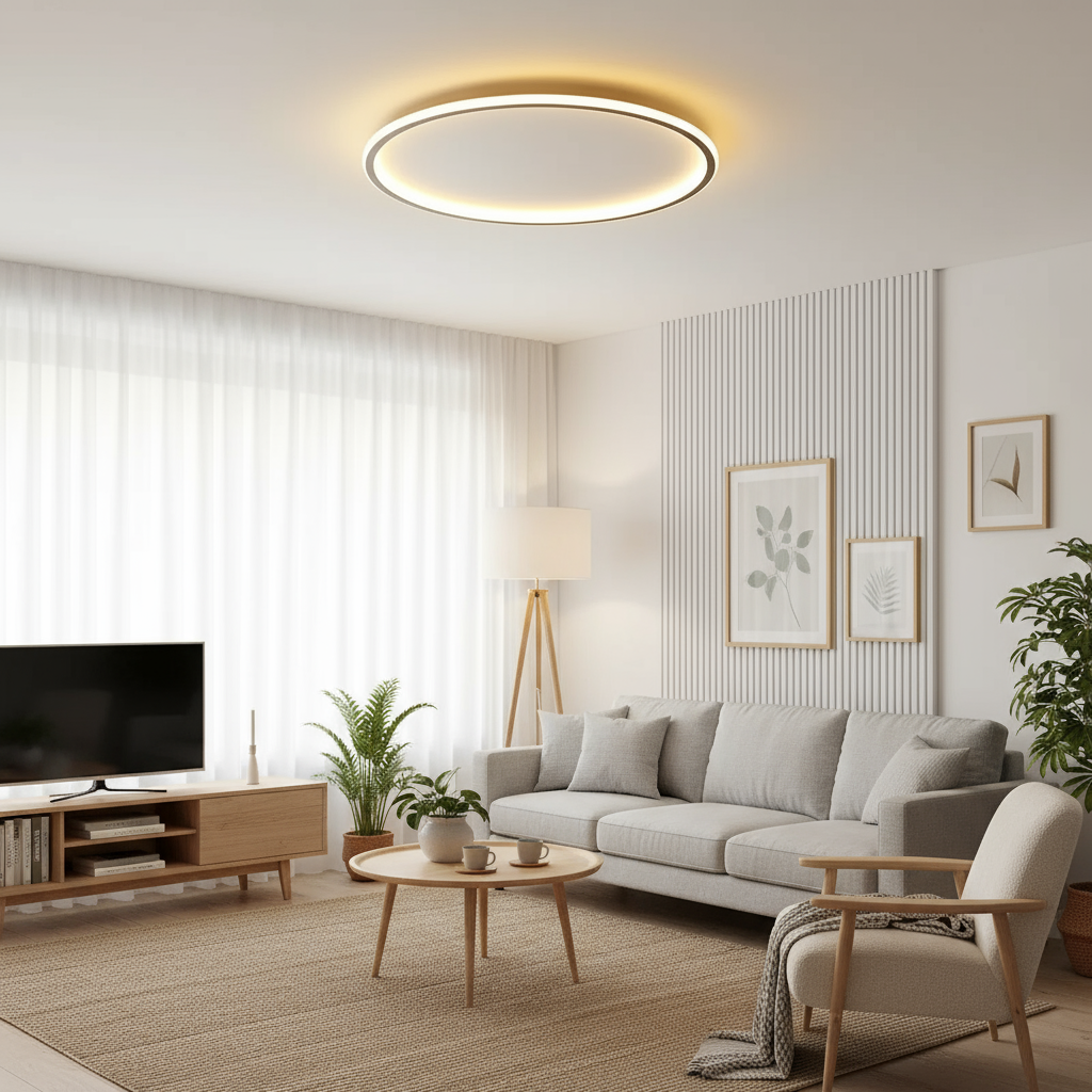 Rund LED-loftlampe med ultratynd ring og baggrundsbelysning