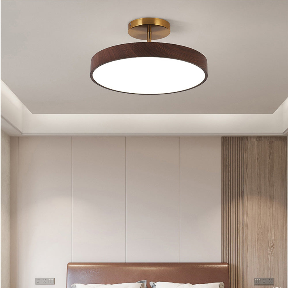 Rund LED loftlampe Trælook skærm med metalophæng