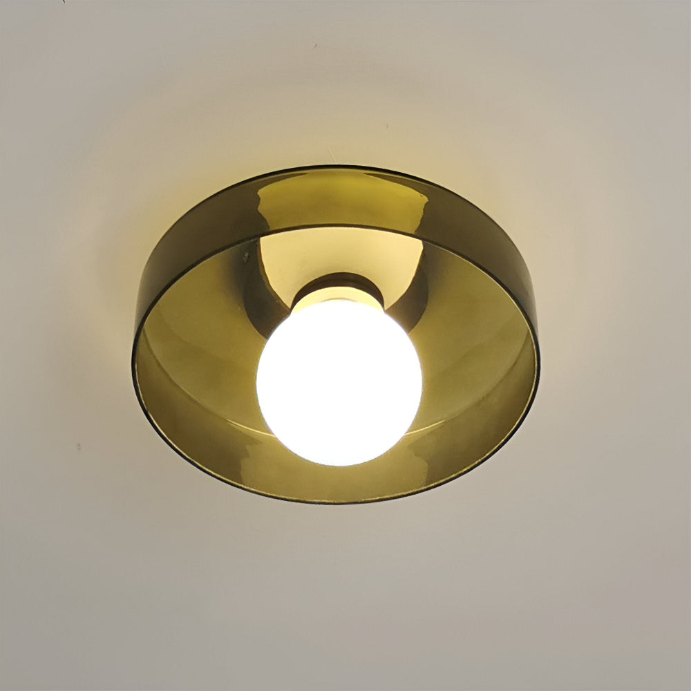 Rund loftslampe i glas med opal glaskugle