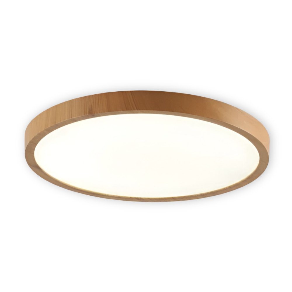 Rund loftslampe indbygget lampe med træ og matteret diffuser