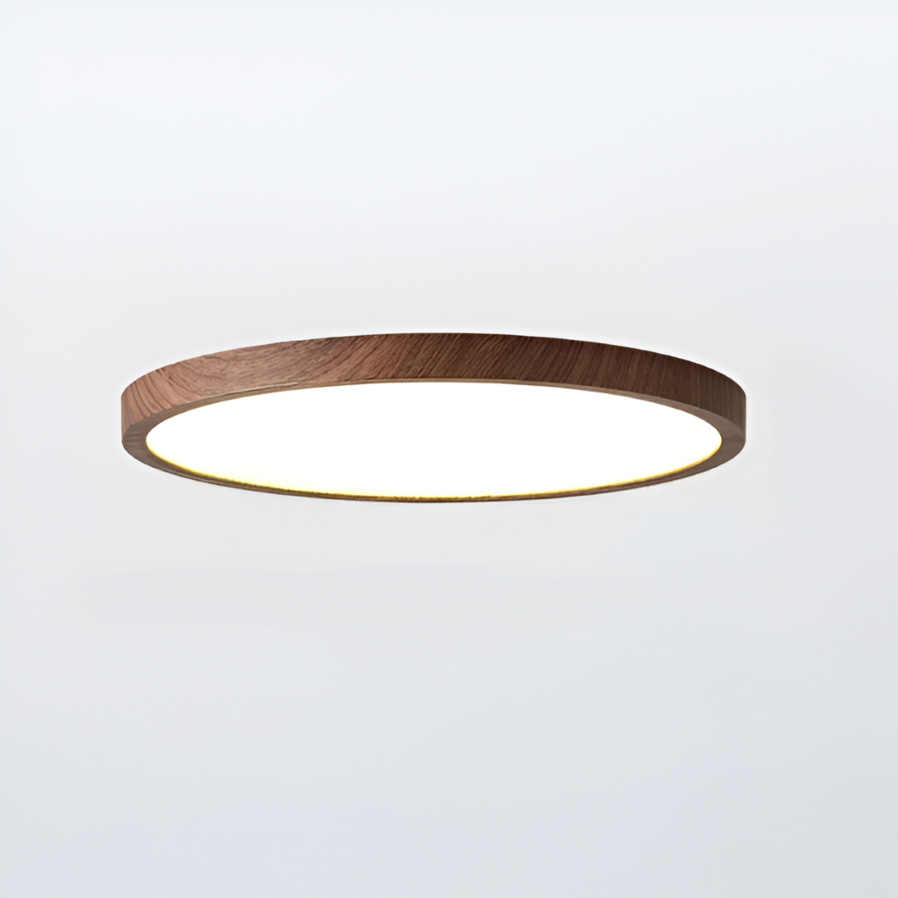 Rund loftslampe indbygget lampe med træ og matteret diffuser