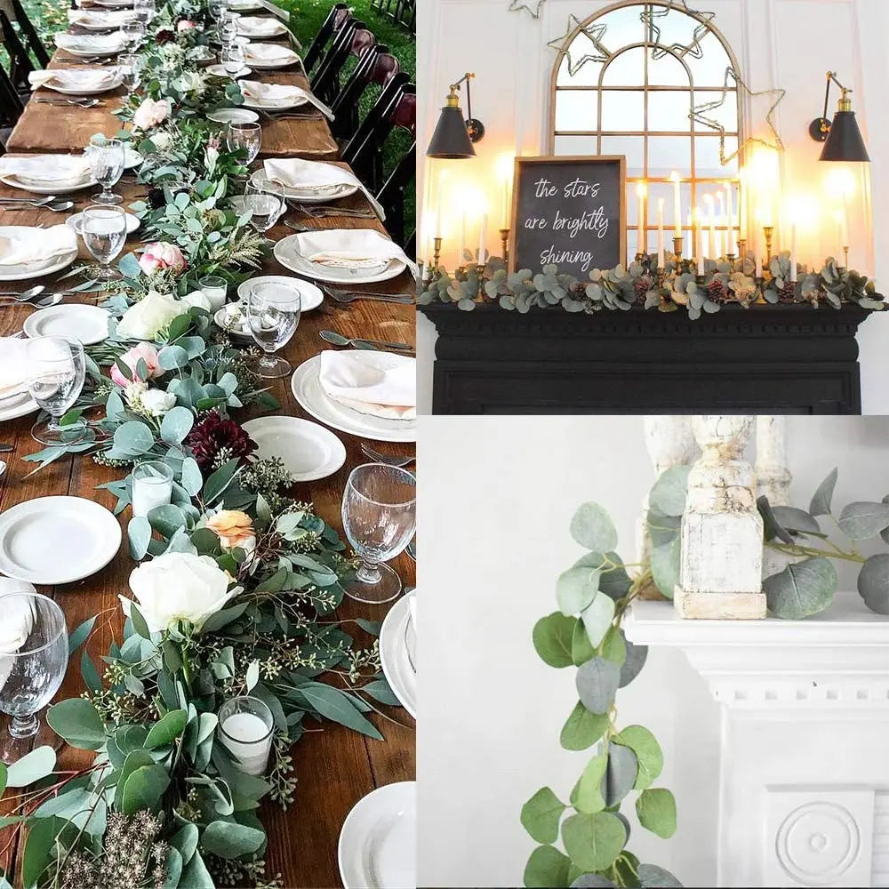 Faux Eucalyptus Garland Set of 2 Artificial Greenery for Mantel and Table