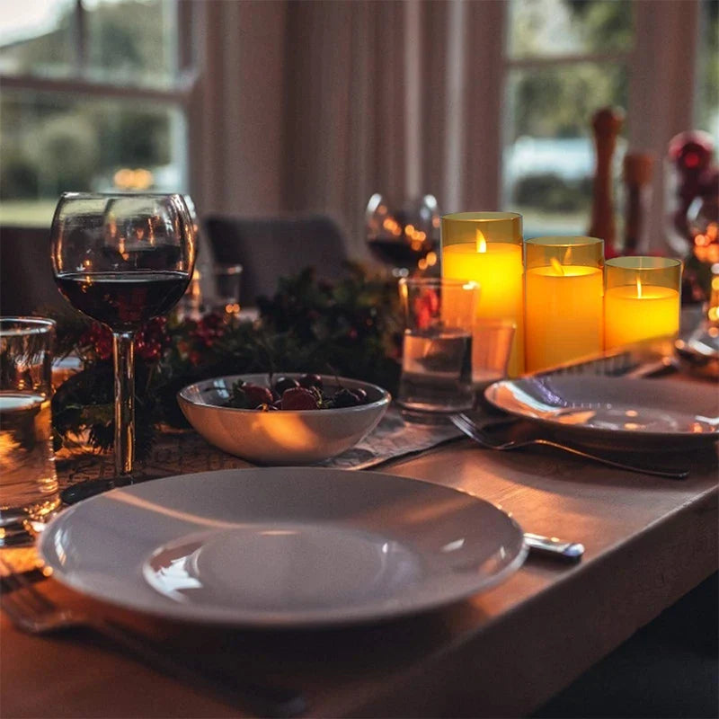 Flameless Candles 3 Piece Set in Tinted Glass LED Flickering for Table Decor