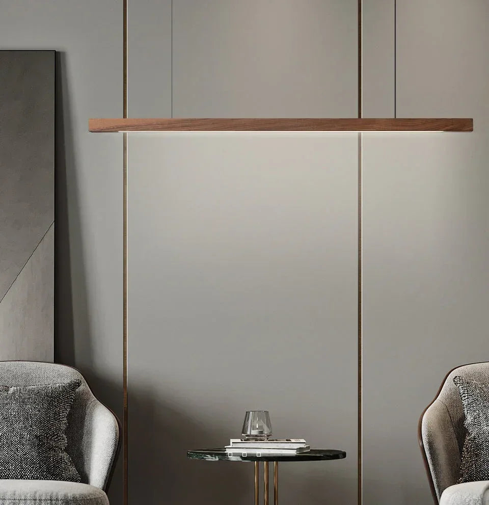 Linear Wood Pendant Light LED for Kitchen Island and Dining Table