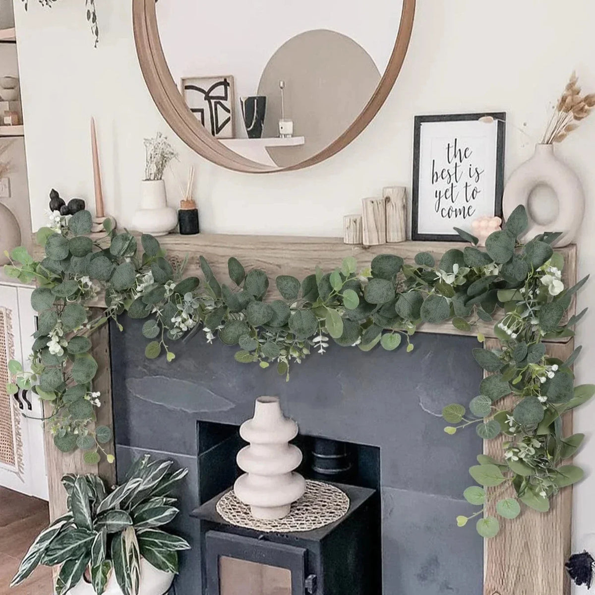 Faux Eucalyptus Garland Set of 2 Artificial Greenery for Mantel and Table