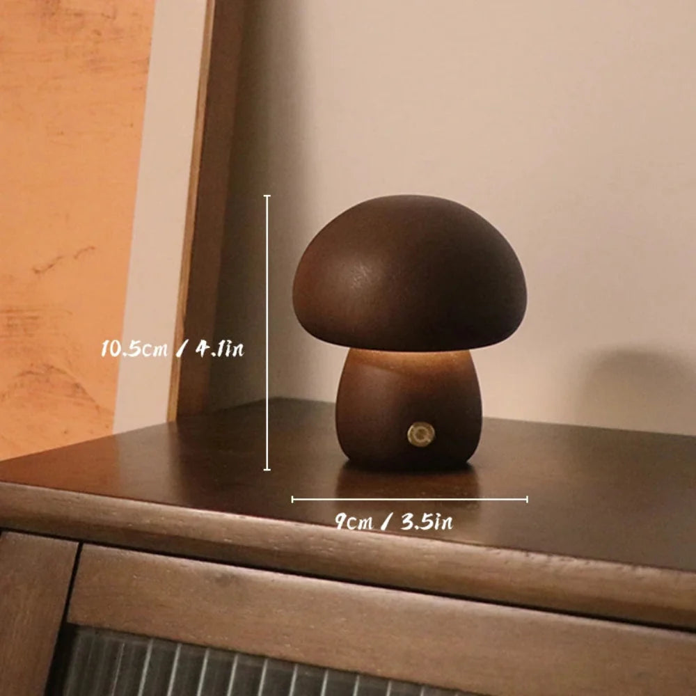 Wooden Mushroom Lamp Bedside Night Light Warm Glow for Nightstand and Shelf