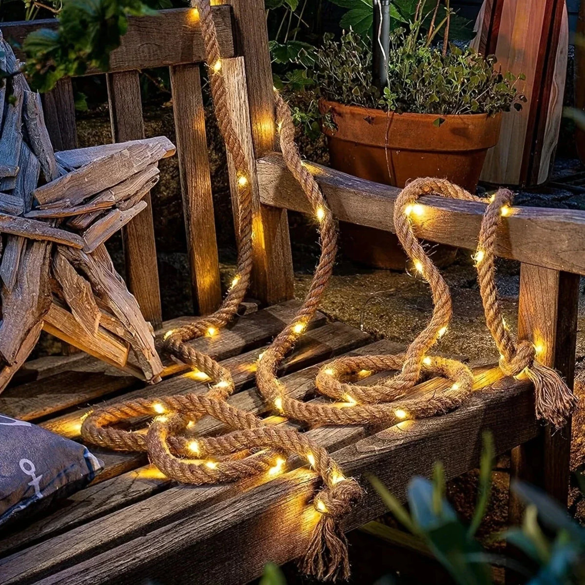 Solar Rope Lights Outdoor Hemp Rope String Light for Garden and Patio
